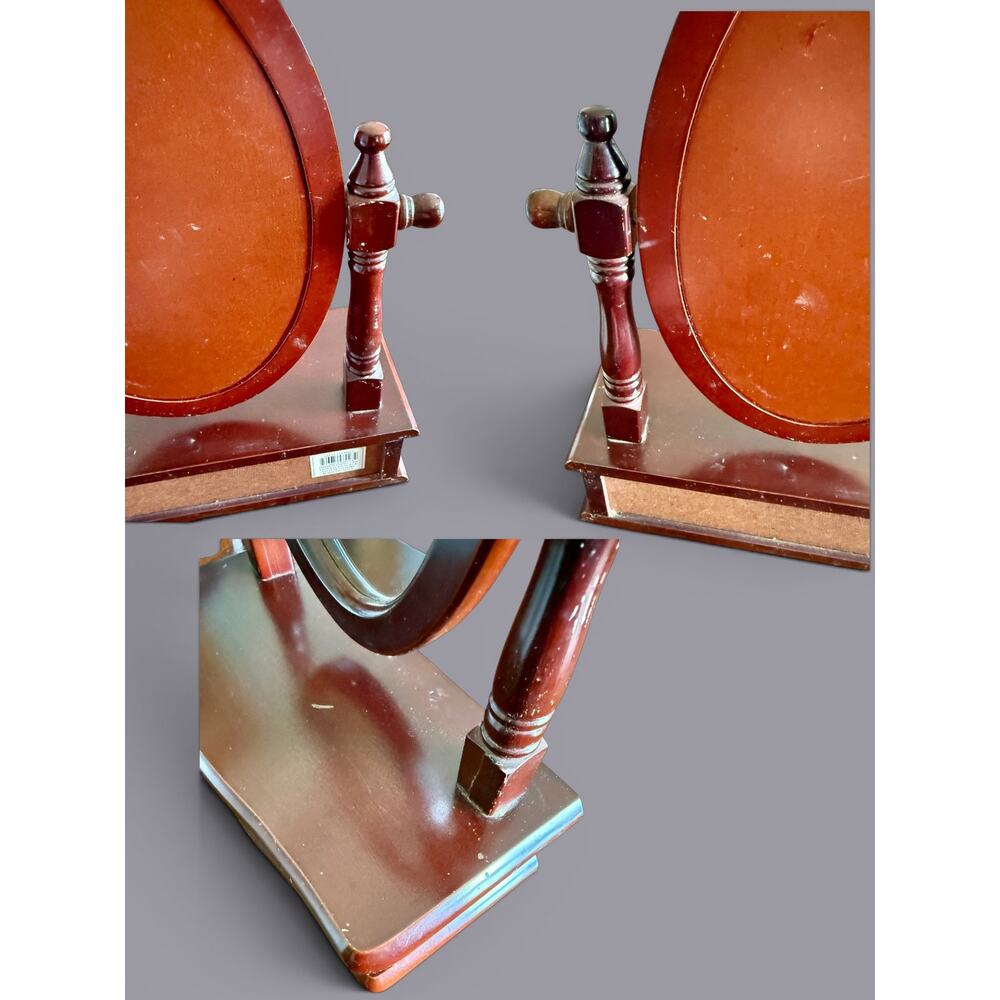 Vintage Style Vanity Mirror w Drawer-Traditional Tabletop-Mahogany Tone-Classic - Picture 9 of 10